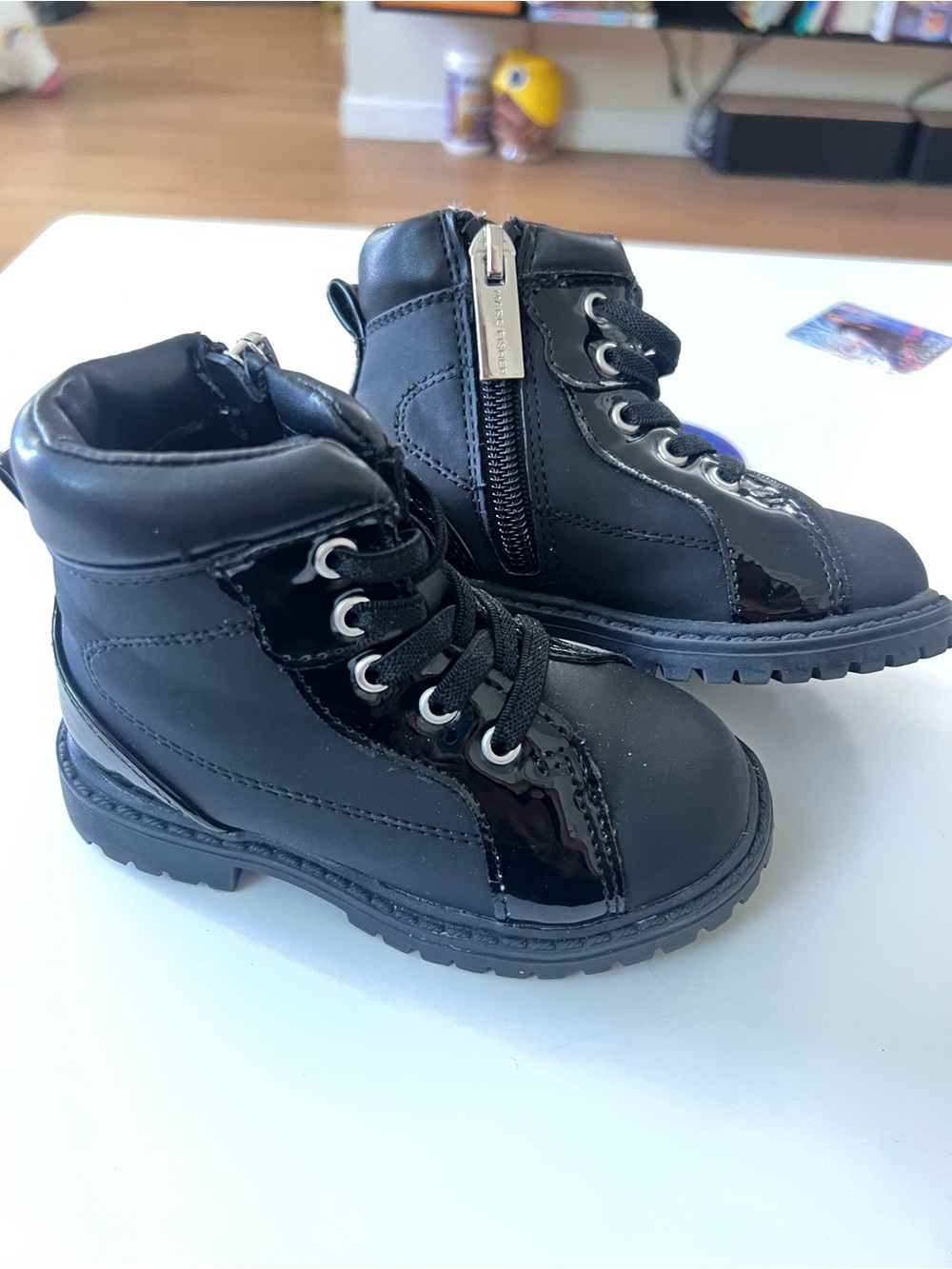 Kids Black Lace-Up Ankle Boots with Side Zipper